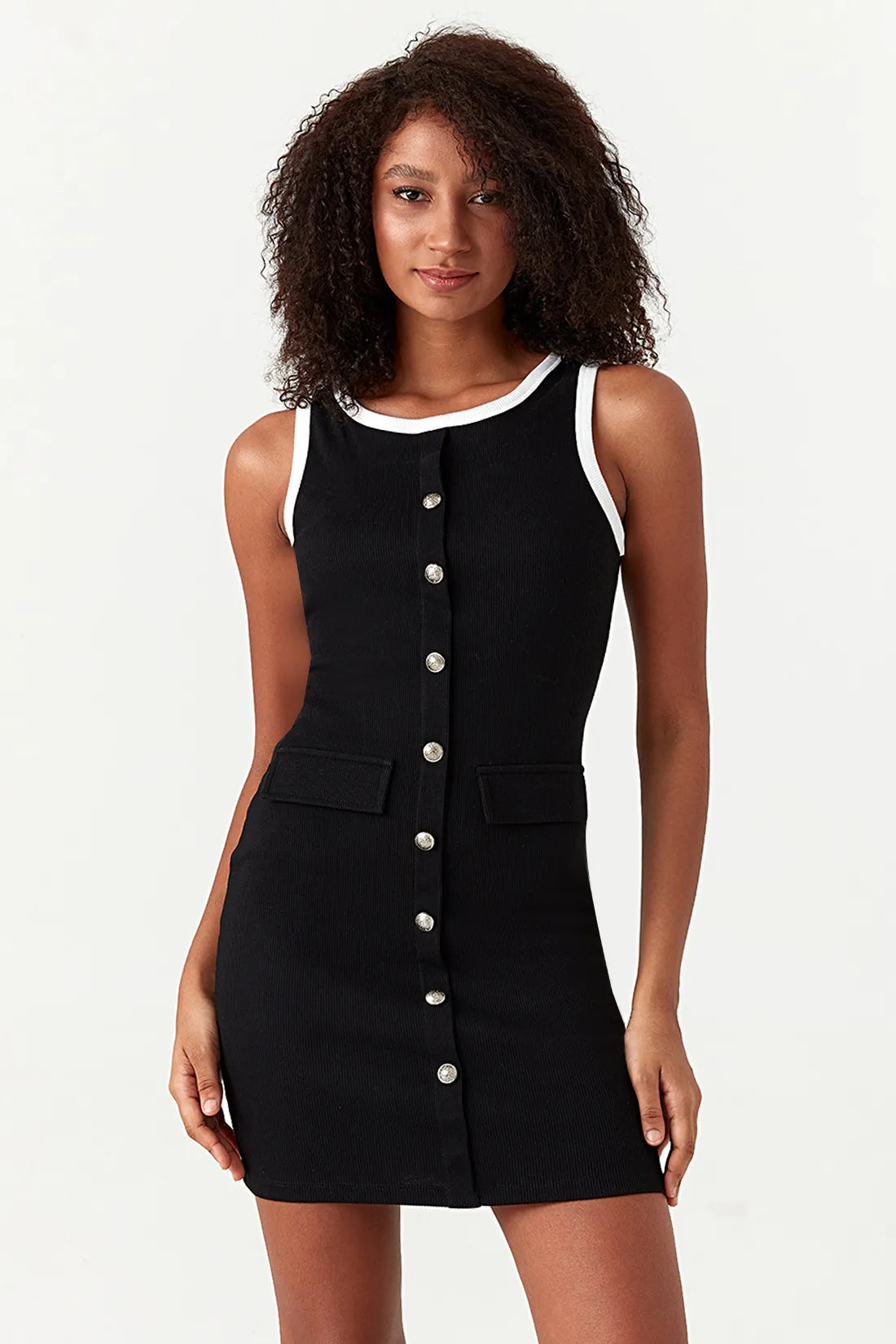 Mono Pocket Detail Rib Mini Bodycon Dress