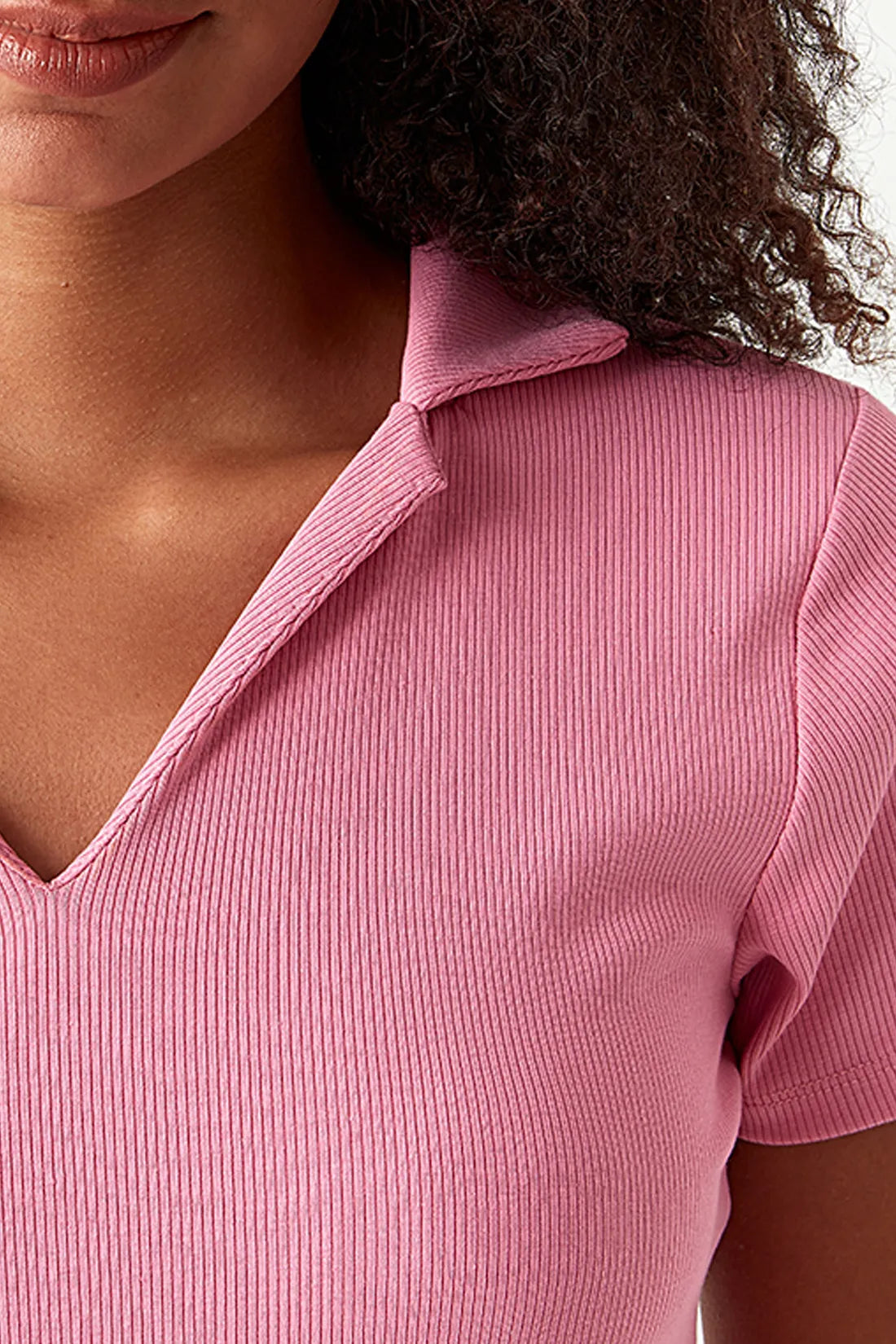 Pink Basic Collar Neck Rib Bodycon Dress