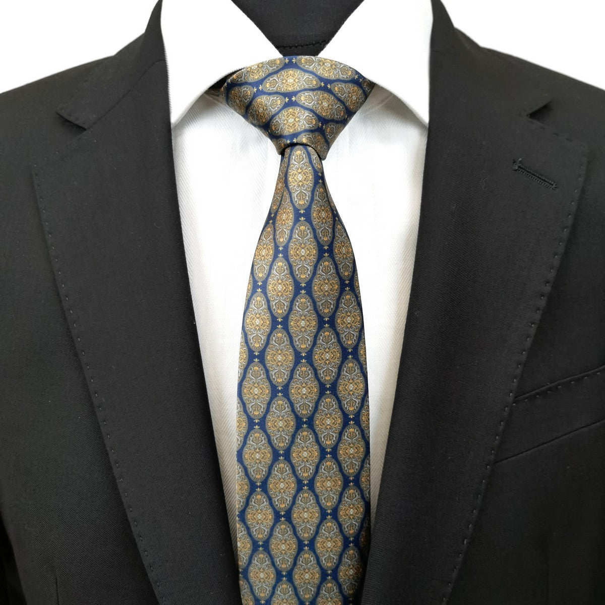 Navy Brown Geometric Tie-1
