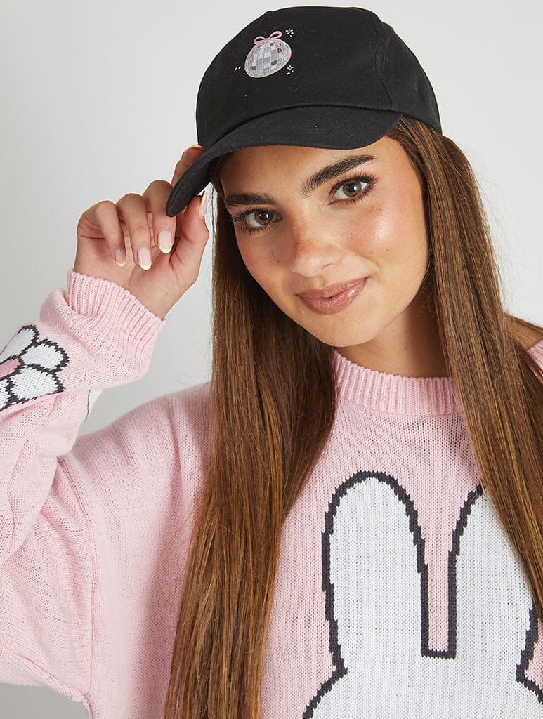 Bow Disco Ball Cap in Black
