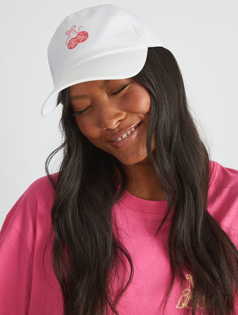 Bow Disco Cherry Cap in White