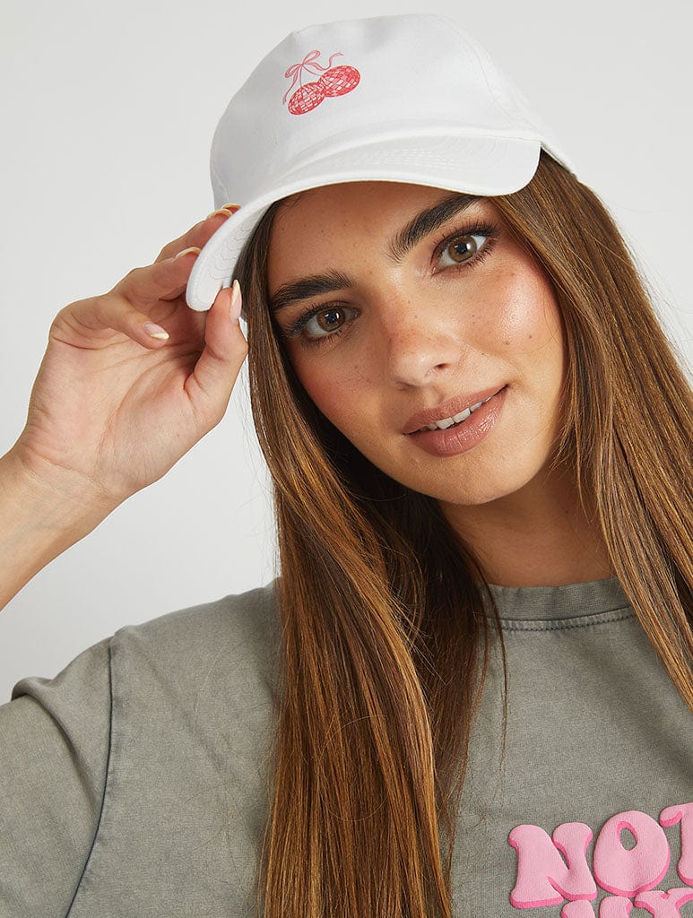 Bow Disco Cherry Cap in White