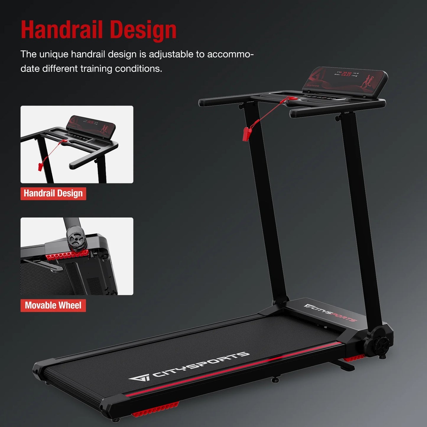 CITYSPORTS PRO Treadmill, Folding Treadmill with 8% Incline, Fitness Equipment, APP & Bluetooth Speaker, 1-12km/h, 120kg