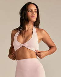 Essential Twist Front Halter Bra | Ballet Pink