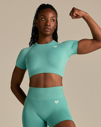 Power Seamless Short Sleeve Crop Top | Marine Green