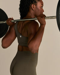 Power Seamless One Shoulder Bra | Dark Olive