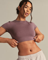 Smooth Contour Cropped Short Sleeve T-Shirt | Deep Mocha
