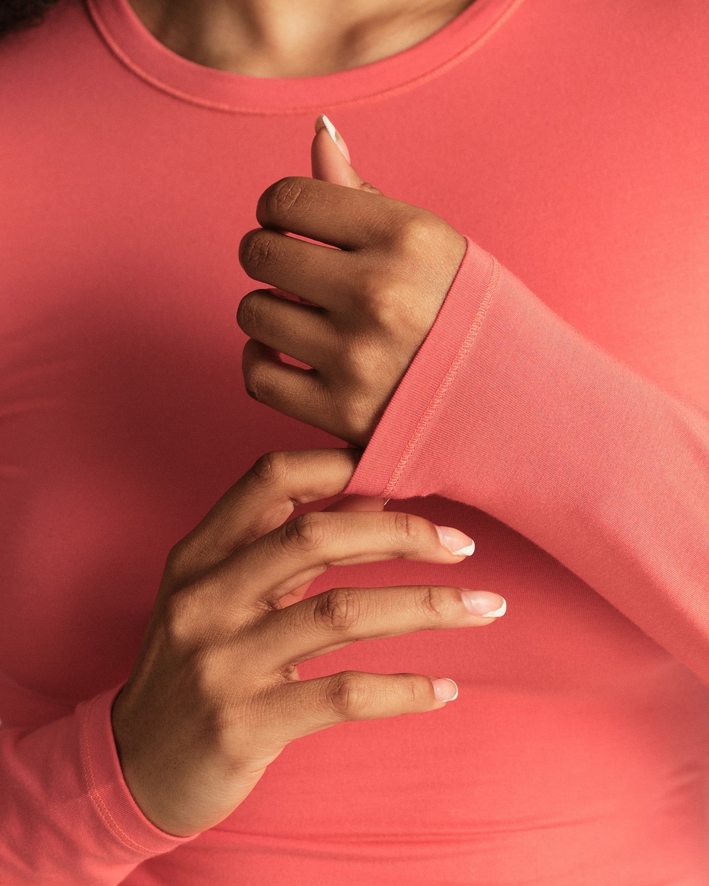 Smooth Contour Midi Crew Neck Long Sleeve T-Shirt | Sunlit Coral