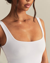 Smooth Contour Midi Square Neck Tank | White