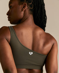 Power Seamless One Shoulder Bra | Dark Olive