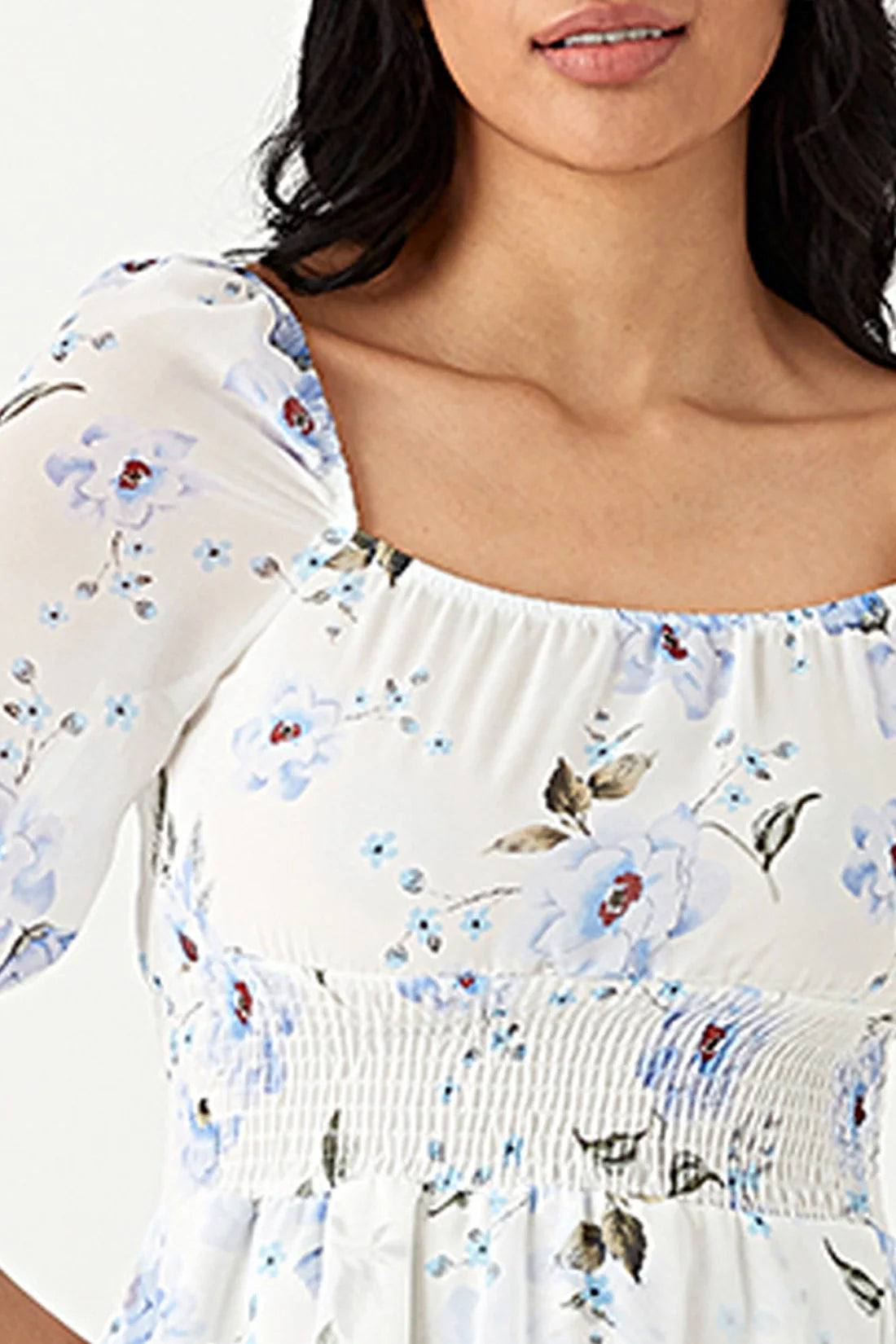 Ivory Floral Chiffon Ra Ra Dress