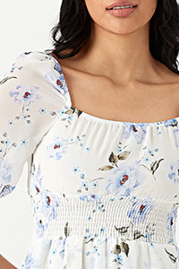 Ivory Floral Chiffon Ra Ra Dress