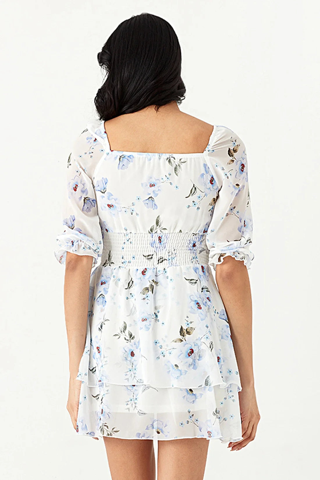 Ivory Floral Chiffon Ra Ra Dress