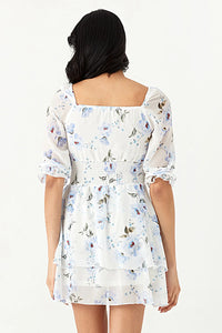 Ivory Floral Chiffon Ra Ra Dress