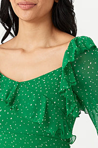 Green Chiffon Printed Frill Tea Dress
