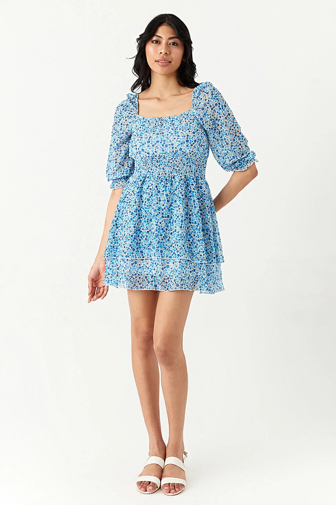Blue Ditsy Chiffon Ra Ra Dress
