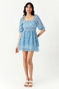 Blue Ditsy Chiffon Ra Ra Dress