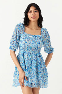 Blue Ditsy Chiffon Ra Ra Dress