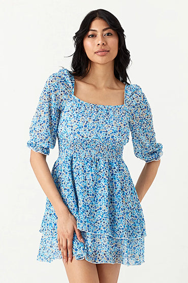 Blue Ditsy Chiffon Ra Ra Dress