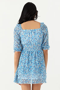 Blue Ditsy Chiffon Ra Ra Dress