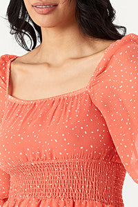 Peach Spot Chiffon Ra Ra Dress