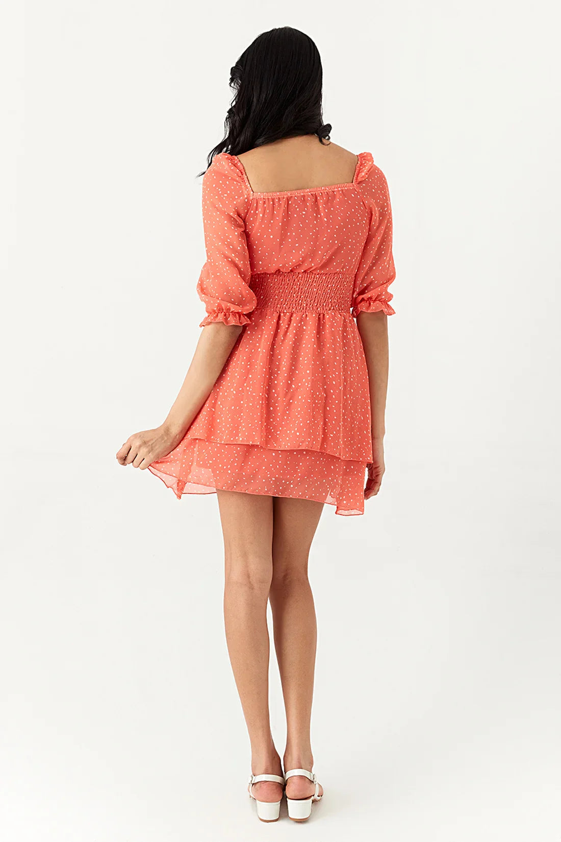 Peach Spot Chiffon Ra Ra Dress