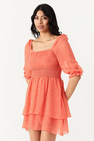 Peach Spot Chiffon Ra Ra Dress