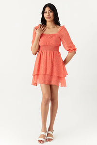 Peach Spot Chiffon Ra Ra Dress