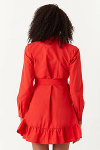 Red Poplin Shirt Dress