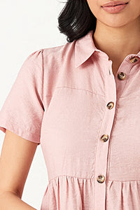 Pink Linen Look Shirt Dress