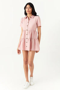 Pink Linen Look Shirt Dress