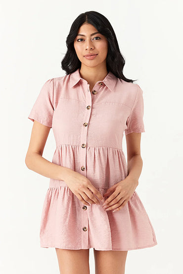 Pink Linen Look Shirt Dress