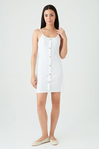 White Gold Button Rib Mini Dress