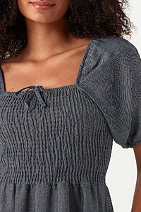 Blue Chambray Puff Sleeve Tea Dress