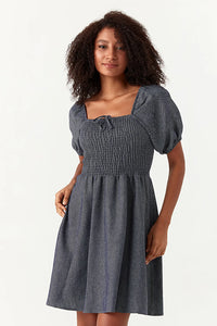 Blue Chambray Puff Sleeve Tea Dress