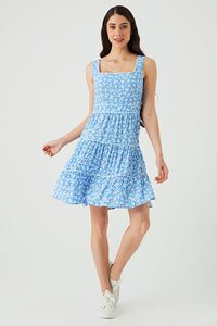 Blue Binding Detail Sleeveless Tea Dress