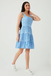Blue Binding Detail Sleeveless Tea Dress