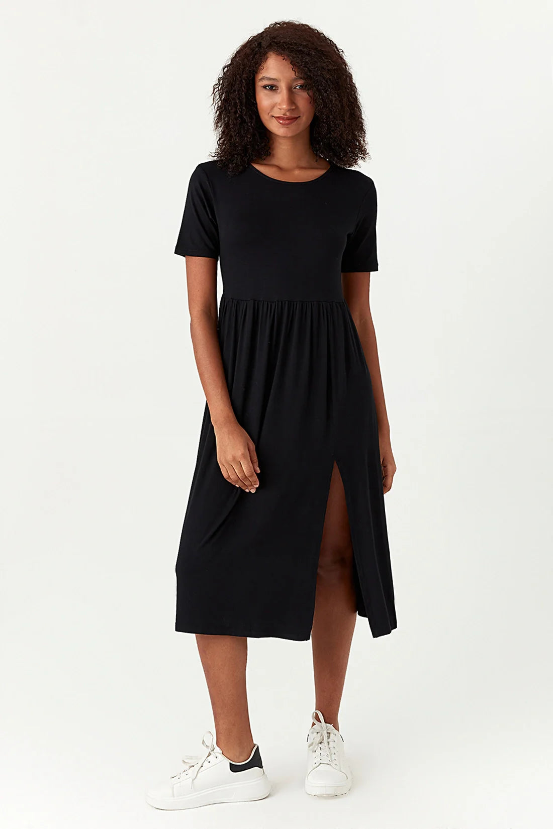 Black Side Split T-Shirt Dress
