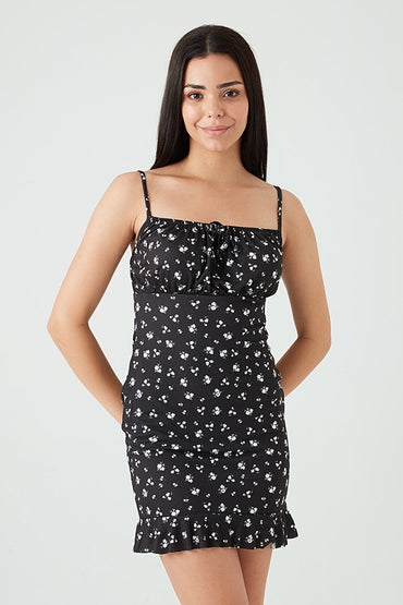 Mono Ditsy Print Milkmaid Dress