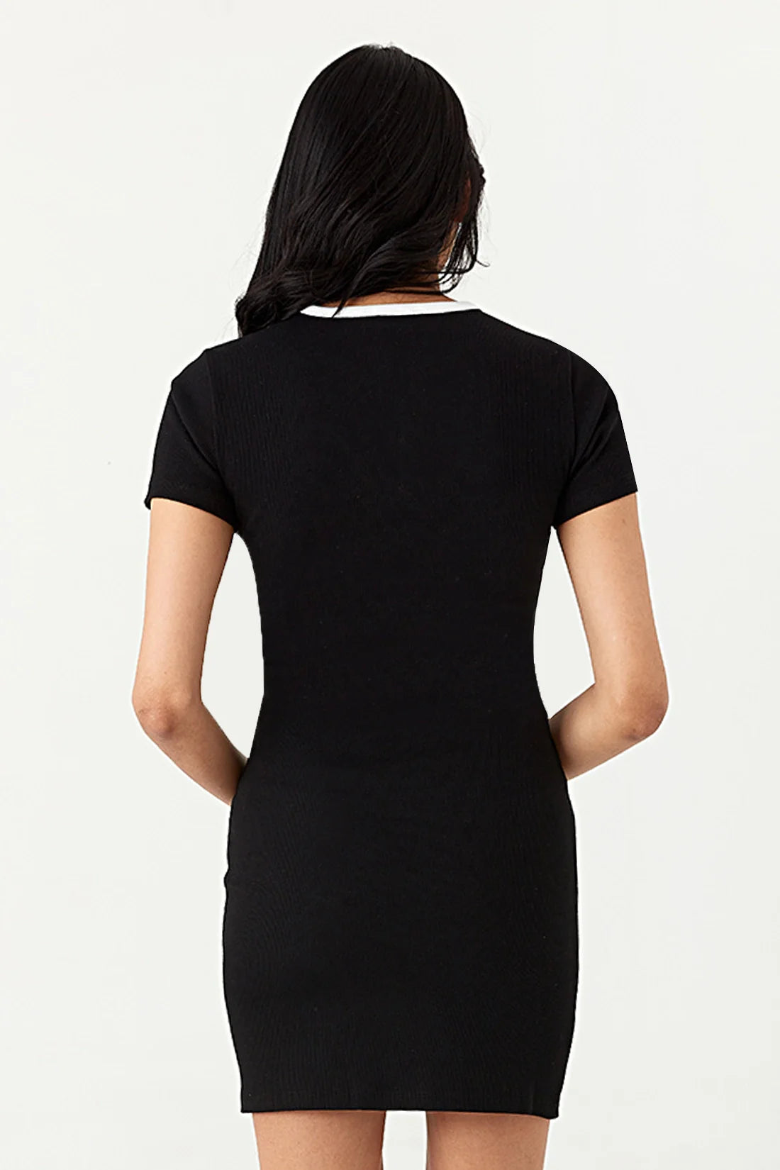 Mono Short Sleeve Trim Detail Rib Bodycon Dress