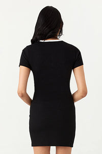 Mono Short Sleeve Trim Detail Rib Bodycon Dress