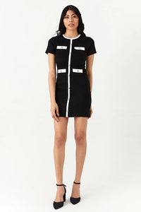 Mono Short Sleeve Trim Detail Rib Bodycon Dress