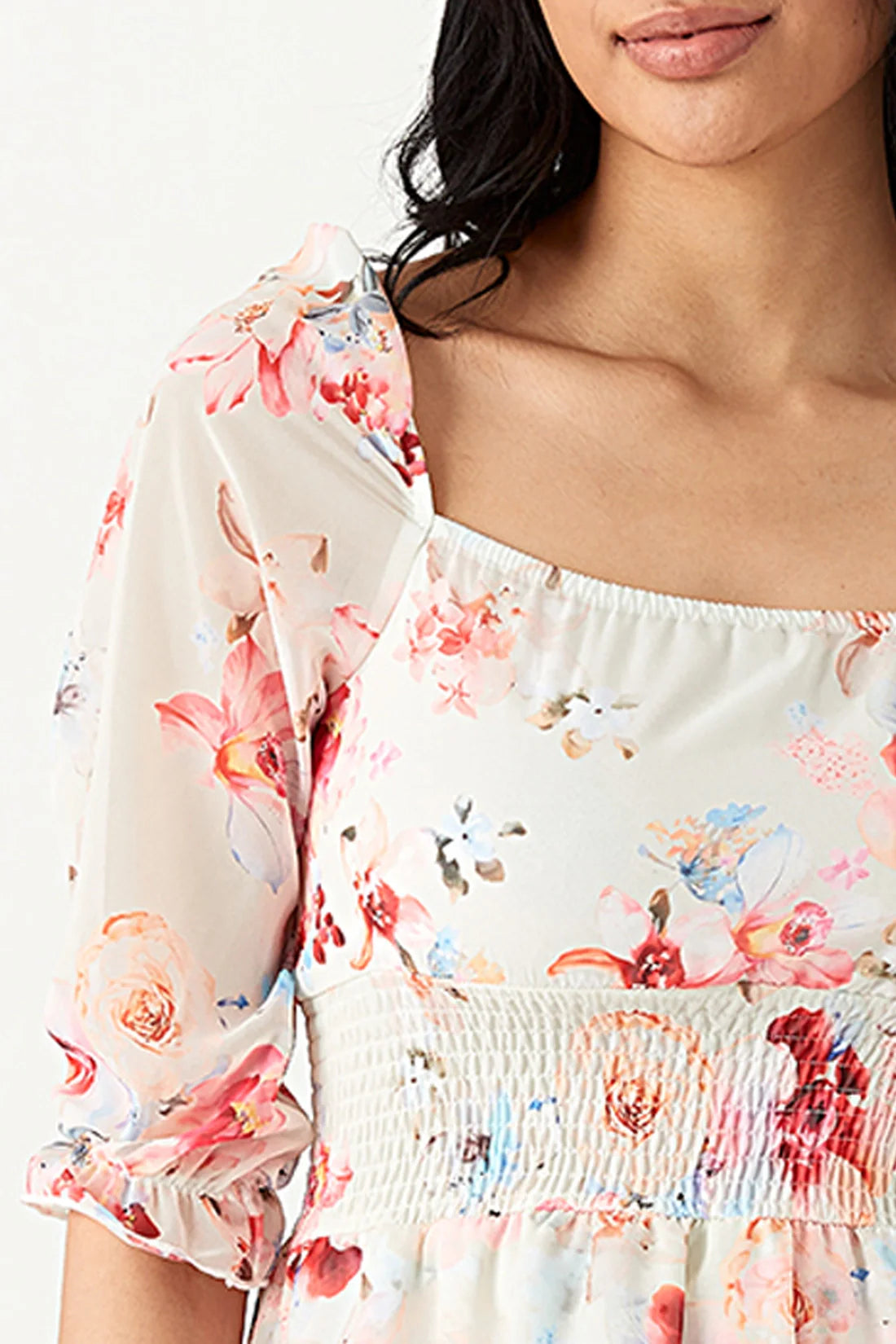 Neutral Floral Chiffon Ra Ra Dress