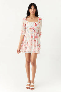 Neutral Floral Chiffon Ra Ra Dress