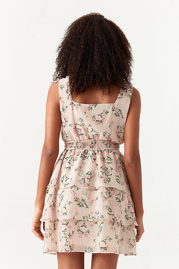 Multi Printed Sleeveless Chiffon Ra Ra Dress