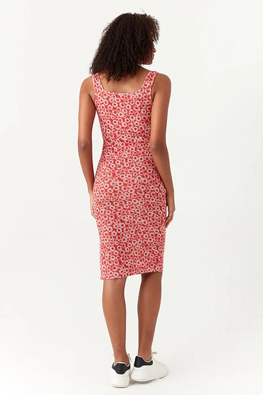Red Printed Jersey Bodycon Dress