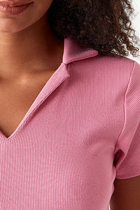 Pink Basic Collar Neck Rib Bodycon Dress
