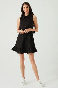 Black Sleeveless Poplin Shirt Dress
