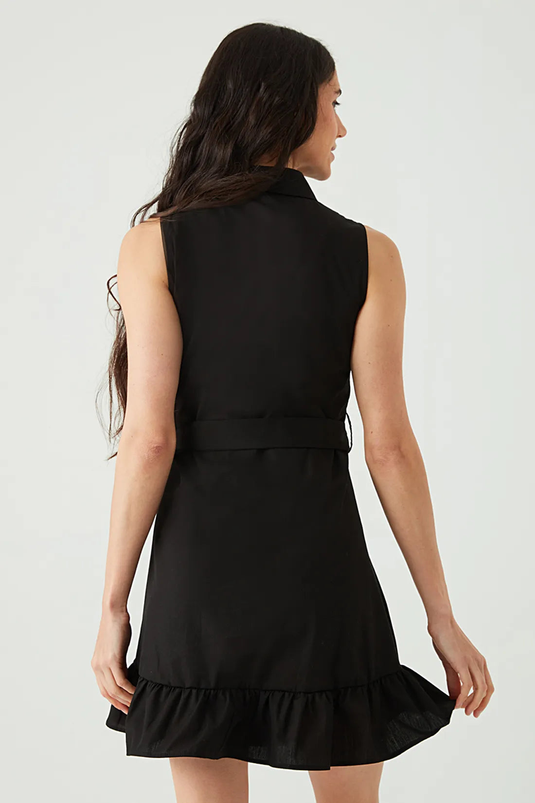 Black Sleeveless Poplin Shirt Dress