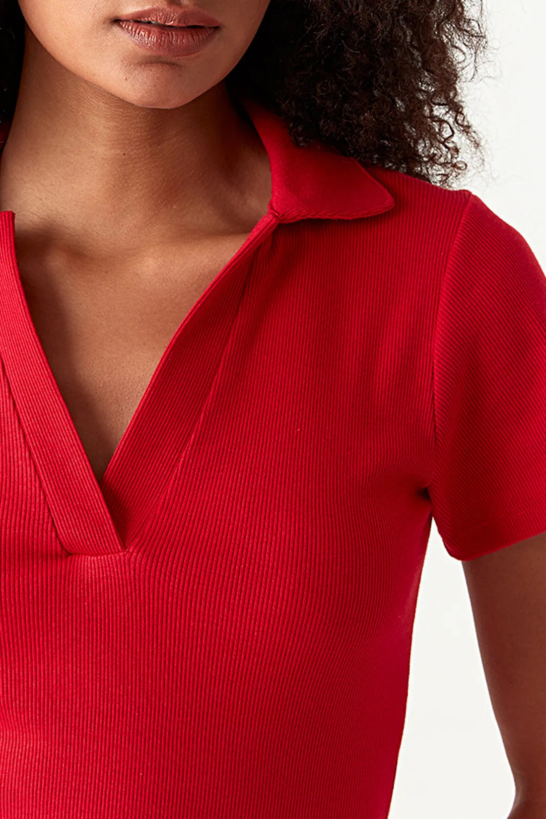 Red Basic Collar Neck Rib Bodycon Dress